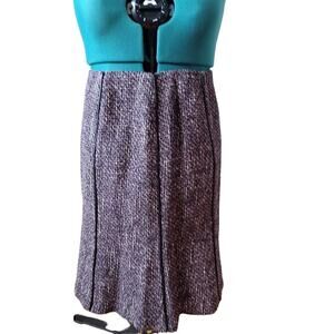 Dana Buchman Wool Blend Purple Tweed Woven A Line Skirt Leather Trim Size 14